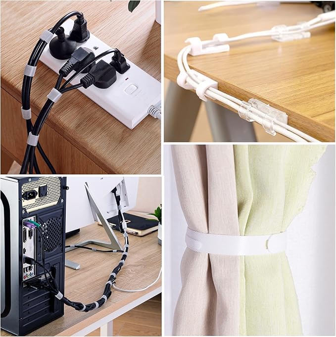 ELII 328Pcs Cable Management Kit, 8 Magnetic Cable Clips,69Adhesive Cable Holder,4 Cable Sleeve Split,22Reusable Cable Strap,200 Nylon Cable Zip Ties with 25 Mounts TV Home(White)