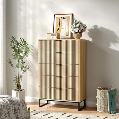 5 Drawers Dresser Set of 2, 49.2’’ Tall Modern Chest of Drawers for Bedroom, Large Closet Dressers with Drawers, Wooden Drawer Dresser for Bedroom, Living Room, Hallway