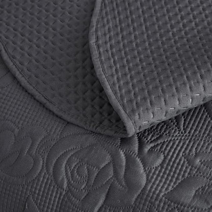 CHIXIN Bedspread Coverlet Quilt Set Full Size - Lightweight Bedding Cover - Ultrasonic Quilting - 5 Piece Reversible Bedspread - Vintage Rose Pattern (Full, Dark Grey)