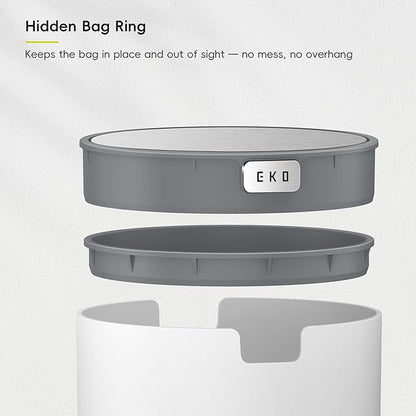 EKO Fandy 0.58 Gal/2.2L Mini Trash Can with Lid, Swing-Top Desktop Trash Can for Bathroom, Countertop, Vanity, Desk or Office, Small Garbage Bin (White)