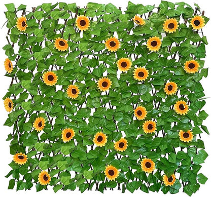 Sumery Expandable Fence Privacy Screen for Balcony Patio Outdoor,Decorative Faux Ivy Fencing Panel,Artificial Hedges (Single Sided Leaves) (1, Sunflowers)