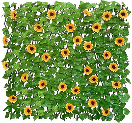 Sumery Expandable Fence Privacy Screen for Balcony Patio Outdoor,Decorative Faux Ivy Fencing Panel,Artificial Hedges (Single Sided Leaves) (1, Sunflowers)