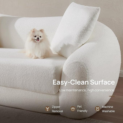 SICOTAS Curved Sofa Couch Bed for Living Room Convertible Futon Cloud Boneless Sleeper Chair Pull Out Floor Couch with Deep Seat Sofa Set Foam No Assembly Required for Bedroom Apartment Office, White