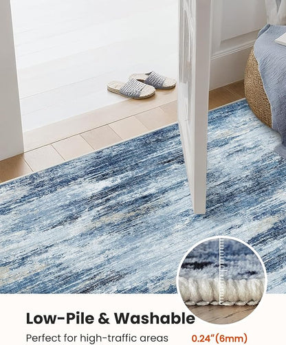 AMADA HOMEFURNISHING 8x10 Area Rug for Living Room, Modern Abstract Rug with Non-Slip Backing & Low Pile, Large Washable Rug with Abstract Pattern for Bedroom, Dinning Room, Home Office,Blue