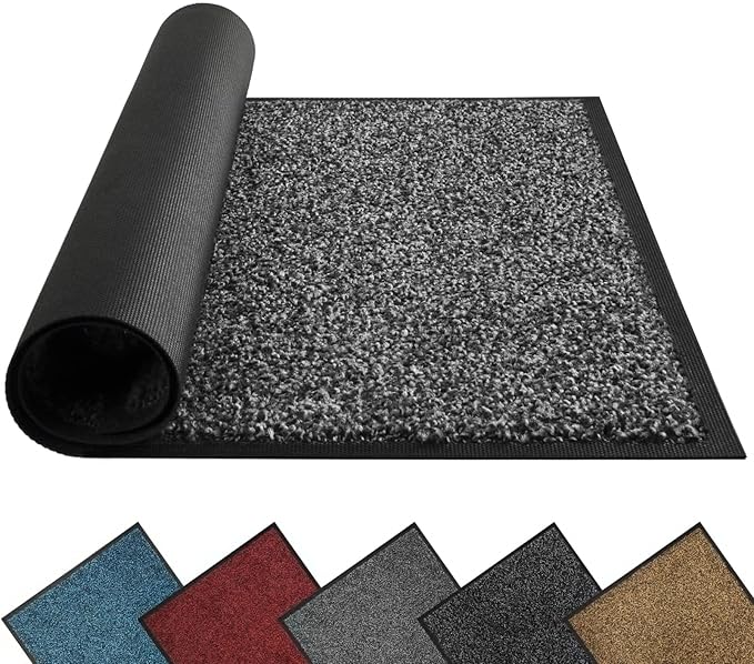 Mibao Front Door Mat, Dirt Trapper Welcome Mat for Outdoor Indoor, Non-Slip Waterproof Doormat, Durable Machine Washable Low Profile Entry Rug for Back Door Outside Patio Porch, 30" x 18", Grey