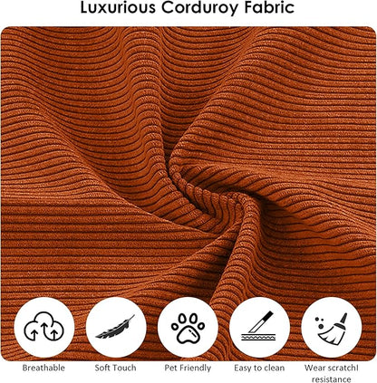 80" Convertible Sofa Bed, Corduroy Deep Seat Folding Pull Out Couch with Pillows, No Assembly Modern Boneless Couch Compression Sofa in Box, Floor Sofa with Storage Pocket for Living Room, Orange