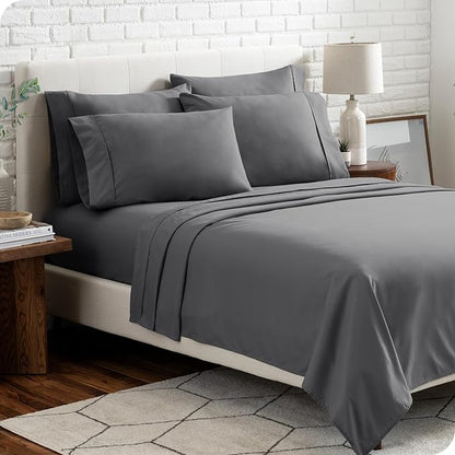 Bare Home Hotel Luxury Twin Sheet Set, Extra Soft - 4 Piece Set - Deep Pockets - Easy Fit - Cooling & Breathable - Wrinkle, Fade, Stain Resistant - Includes 2 Pillowcases (Twin, Grey)