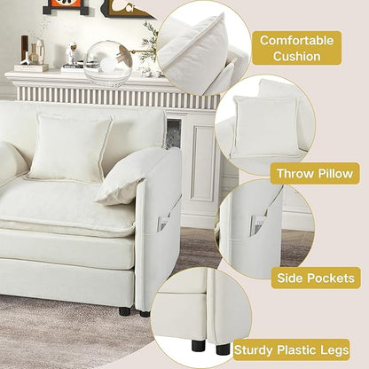 KEIKI Oversized Accent Chair Set of 2, Comfy Chenille Upholstered Armchairs with Side Storage Pockets, Deep Seat Reading Chairs for Living Room, Bedroom, Apartment, Beige