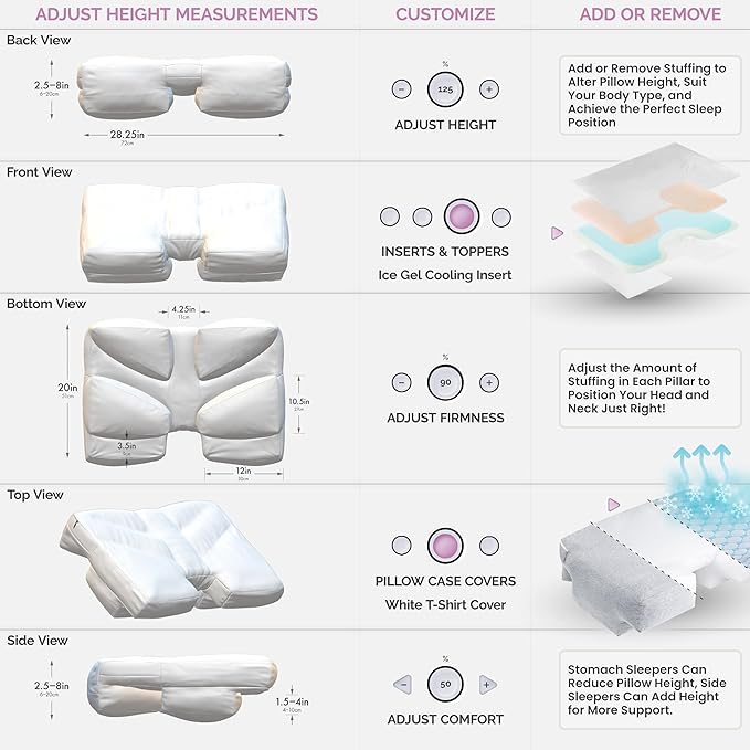 Wife Pillow - Topper, Hotel Style, 50/50 Blend: Goose Down Feather & Siliconized Fiberfill. Machine Wash & Dry. Adjustable for Side Sleepers by Zipper Access Add/Remove Filling: Soft Support