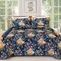 WONGS BEDDING Quilt King Size, Navy Blue Quilt Bedding Set with 2 Pillowcases, Botanical Quilt for King Bed, Soft Microfiber Lightweight Coverlet Bedspread for All Season (110"×90", 3 Pieces)