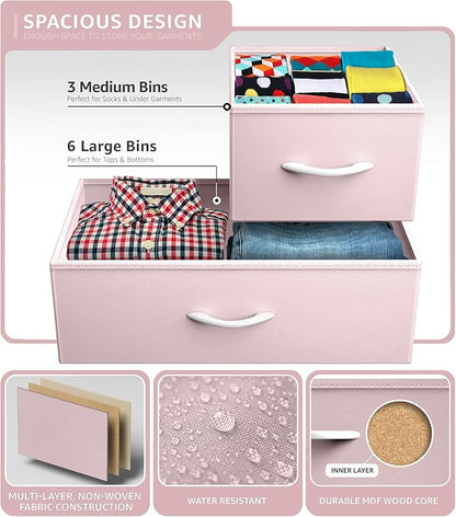 Sorbus Dresser with 9 Drawers - Furniture Storage Chest Tower Unit for Bedroom, Hallway, Closet, Office Organization - Steel Frame, Wood Top, Fabric Bins (Solid Pink, Solid)