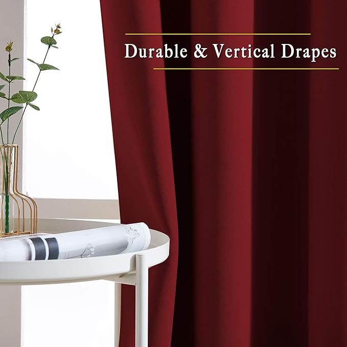 NICETOWN Extra Long Blackout Drapes - (52 inches by 120 inches, Burgundy Red, Set of 2) Window Treatment Light Blocking Privacy Curtain Panels for Home Decoration