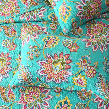 Cotton Bedspread Quilt Sets Reversible Bedding Coverlet Sets Comforter Paisley Floral Bedspread (Green Vintage Floral, Queen Size)