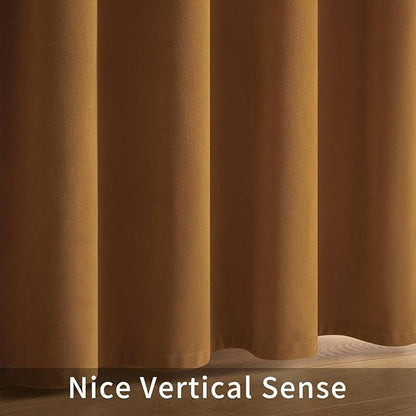 Joydeco Brown Velvet Curtains 102 inch Length 2 Panels, Luxury Blackout Rod Pocket Thermal Insulated Window Curtains, Super Soft Room Darkening Drapes for Living Dining Room Bedroom,W52 x L102 inches