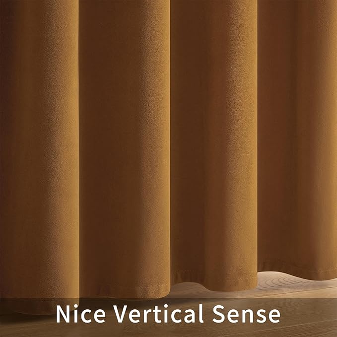 Joydeco Brown Velvet Curtains 72 inch Length 2 Panels, Luxury Blackout Rod Pocket Thermal Insulated Window Curtains, Super Soft Room Darkening Drapes for Living Dining Room Bedroom,W52 x L72 inches