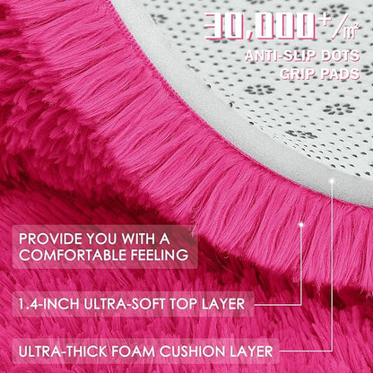 OLANLY Hot Pink Round Rugs for Bedroom - Machine Washable, 7 ft Circle Area Rugs for Living Room, Soft and Fluffy Shaggy Carpet for Teen Girls and Boys, Nursery Rooms, Dorms, Home Decor Aesthetic
