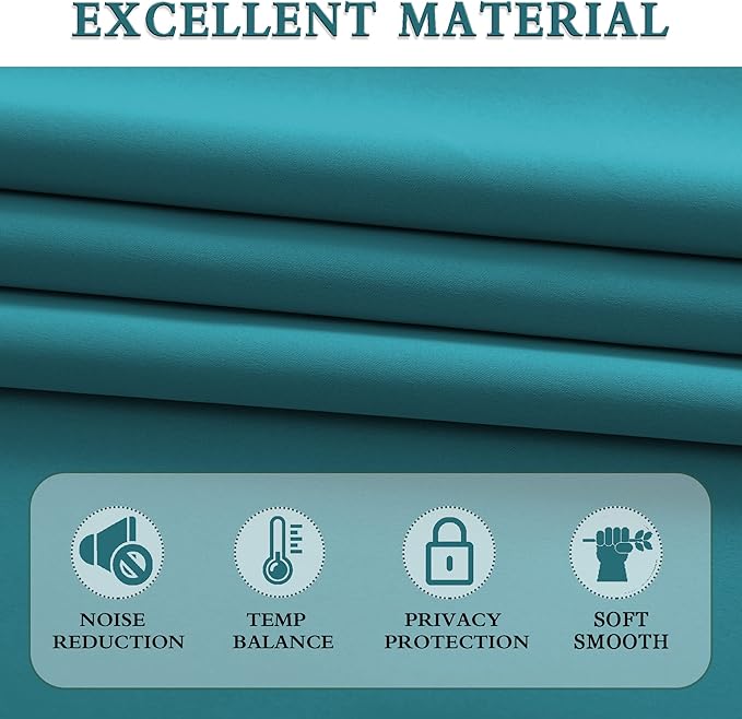 DONREN 54 Inch Curtains Blackout Thermal Insulated Rod Pocket Curtain Panels for Living Room (42 W x 54 L,2 Panels,Teal)