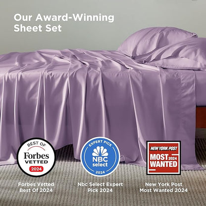 Bedsure California King Sheet Sets, Cooling Sheets for Hot Sleepers, Rayon Derived from Bamboo, Breathable & Soft, Deep Pocket Up to 16 Inches, Hotel Luxury Silky Bedding, Lilac
