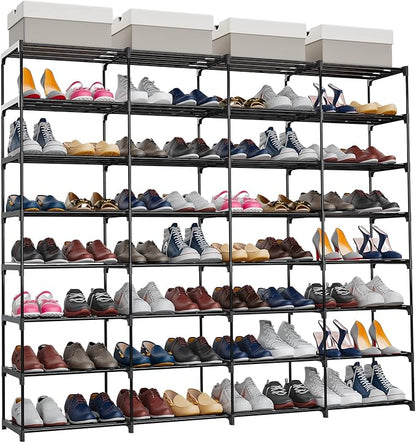 Shoe Rack Large Capacity 4 Rows 8 Tier 56-64 Pairs Shoes Sneaker Stackable Storage Organizer Garage Entryway Hallway Front Doorway Shoe Unit Shelves Space Saving