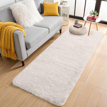 OLANLY 2x4 Machine Washable Runner Rugs for Hallway, Soft Fluffy Shaggy Bedside Rugs for Bedroom, Living Room, Indoor Floor Carpet for Kids Girls and Boys, Nursery Rooms, Home Decor Aesthetic, Ivory