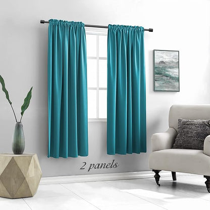 DONREN 2 Panels Set - 63 Inches Length Blackout Curtain Panels for Bedroom - Room Darkening Thermal Insulated Solid Rod Pocket Curtains (Teal,42 W X 63 Inches Long)