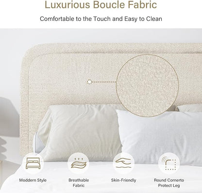 BarnFurin Twin Size Bed Frame,Cloud Boucle Upholstered Platform Bed Frame with Headboard, Modern Style, Soft Rounded Corners, No Box Spring Required, Easy Assembly, Cream