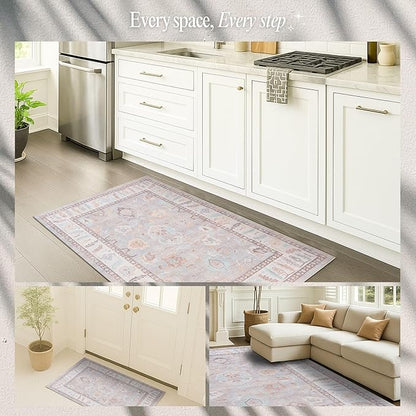 Fame Rugs Brown Modern Oushak Rug 5x7, Washable Vintage Turkish Colorful Oriental Antique Inspired Area Rugs, Luxury Living Room Bedroom (382MB, 5' x 7')