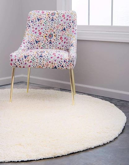 Unique Loom Solid Shag Collection Area Rug (8' Round, Pure Ivory)