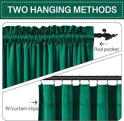 StangH Emerald Green Velvet Curtains Blackout - Classic Solid Christmas Decorative Thermal Insulated Blackout Window Drapery for Living Room/Holiday Fete, W52 x L96-inch, 2 Panels