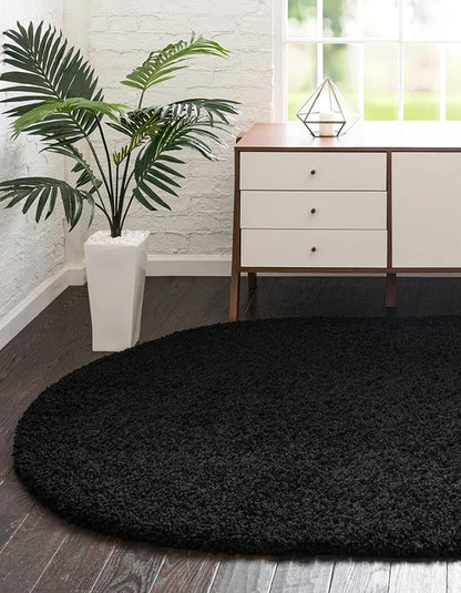 Unique Loom Solid Shag Collection Area Rug (3' 3" x 5' 3" Oval, Jet Black)
