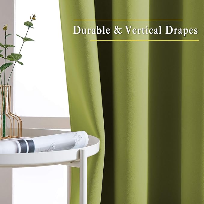 NICETOWN Bedroom Curtains Blackout Draperies - Decoration Thermal Insulated Solid Grommet Top Blackout Panels/Drapes for Kid's Room (1 Pair, 52 x 63 inches in Fresh Green)