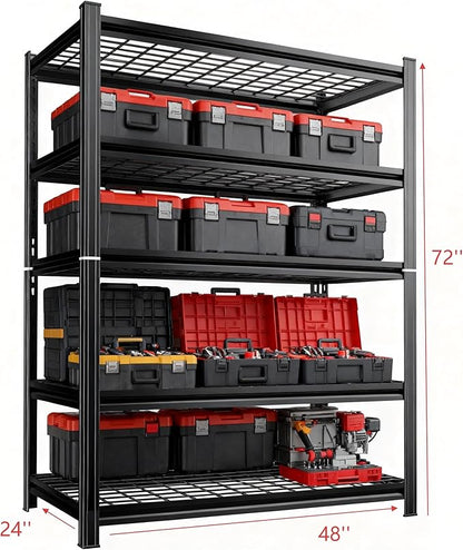 48''W Wire Garage Metal Shelving, 3020 Lbs Heavy-Duty Garage Storage Shelves, 5-Tier Adjustable Reinforced Shelves for Laundry Rooms, Basements, Kitchens&Outdoor (48''W*24''D*72''H)