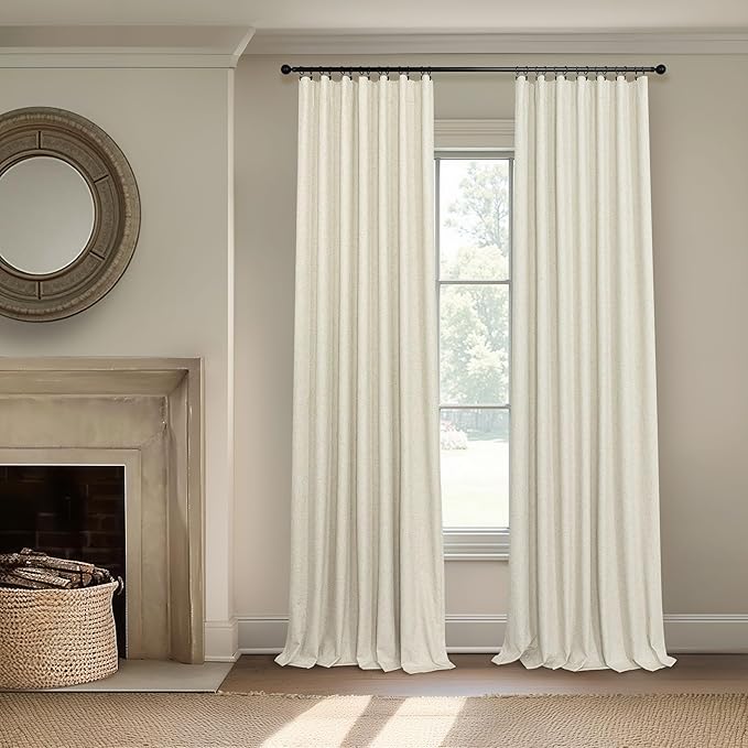 Room Darkening Curtains for Living Room Divider Boho Ceiling to Floor Length Curtains Linen Neutral Farmhouse Large Drapes Weather Blocking Lightweight Blackout 52x102 Inches Long 2 Panels Tan Beige