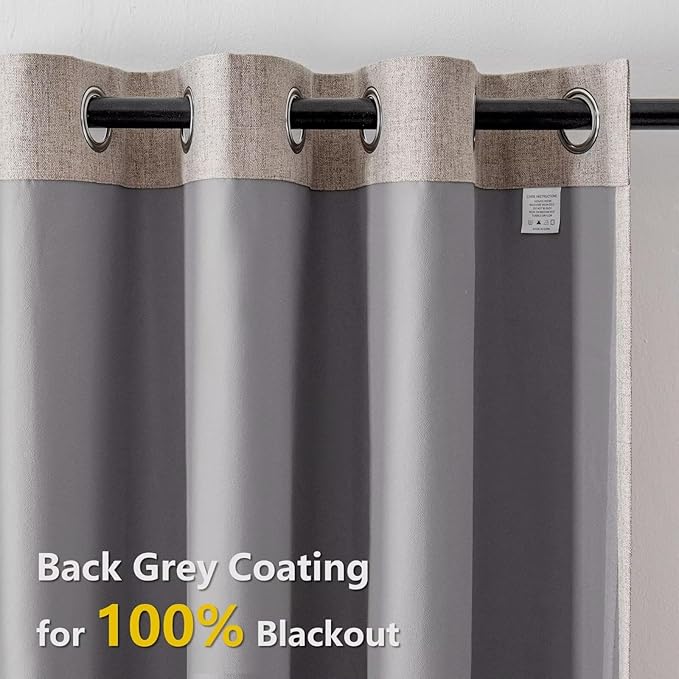 100% Blackout Curtains 108 Inches Long 2 Panels Set, Linen Curtains for Living Room, Black Out Thermal Insulated Grommet Drapes Bedroom Luxury Decor Privacy(52W × 108L inch, Linen)