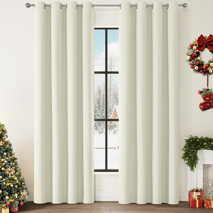 ChrisDowa 100% Blackout Iovry Solid Curtains 84 Inches Long 2 Panels for Bedroom Living Room,Farmhouse Room Darkening Thermal Insulated Soundproof Grommet Top Window Treatment Drapes,52x84