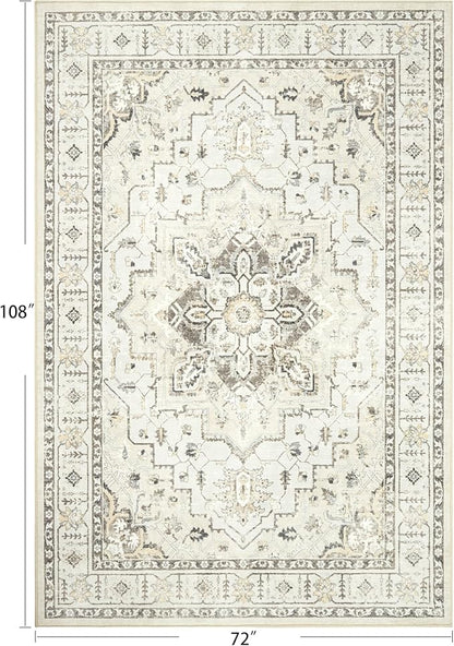zesthome Washable Rug 6x9 Area Rugs,Stain Resistant Rugs for Living Room,Bedroom,Non-Slip Backing Home Decor Rug, Vintage Medallion Pattern Rugs (Beige,6'x9')