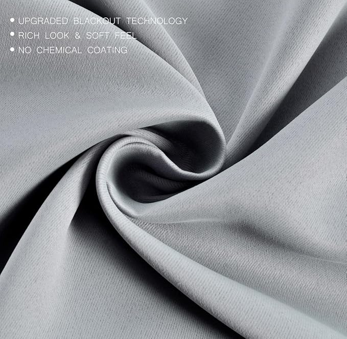 MIUCO Room Darkening Grommet Thermal Insulated Blackout Window Curtains Panels for Gilrs Room Window 1 Pair 52x63 Inch Silver, Bonus 2 Tie Backs Included
