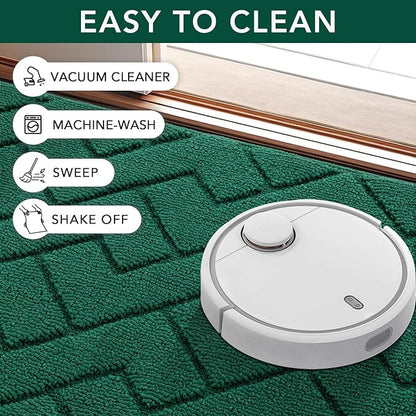 hicorfe Front Door Mat Outside Entrance,20"x31.5" Absorbent Muddy Dirt Resist Welcome Door Mats Outdoor Indoor,Stain and Fade Resistant,Non Slip Backing Entry Mat Doormat for Entryway(Evergreen)