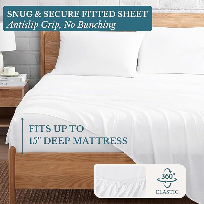 Casa Platino King Bed Sheets, Pre-Washed Brushed Microfiber King Sheets, Soft & Cozy Bedding, 4 Piece Set, Ultra Soft & Breathable Bedding, Deep Pocket 15 Inch Sheet & Pillowcase Sets– White