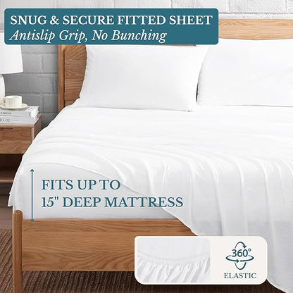 Casa Platino Queen Size Sheet Set, Brushed Microfiber Bedding with 15” Deep Pockets, Pre-Washed for Soft Touch, Cozy and Airy Feel, Lightweight Queen Bed Sheet Set for Year-Round Use – White