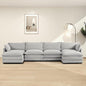 ROWHY 148'' Sectional Cloud Couch with 2 Ottomans, Oversized 4 Seat Sleeper Sofa with 2 Throw Pillows, Convertible Upholstered U Shaped Cozy Sofa Furniture Set for Living Room and Office, Light Grey