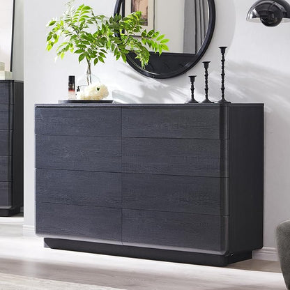 ACCOHOHO 8 Drawer Dresser for Bedroom, 52 Inch Wide Modern Chest of Drawers, Push-to-Open Wood Storgae Organizer with Large Drawers for Bedroom, Living Room, Hallway, Black
