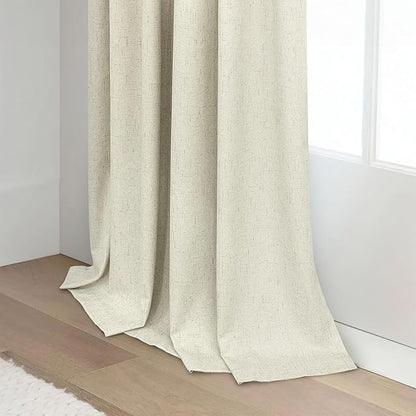 Pitalk Black Out 96 Inch Long Boho Curtains 2 Panel Set Farmhouse Curtain for Living Room Darkening Thermal Noise Reduction Textured Faux Linen Drape 8ft Back Tab Pocket Cream Beige 52x96 Floor Length