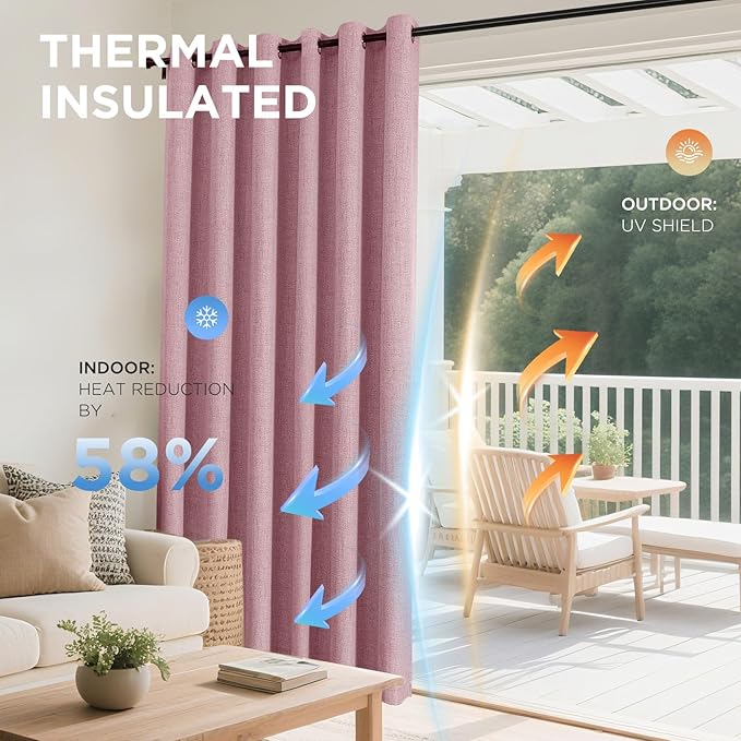 Joydeco Light Pink Blackout Curtains 120 Inches Long, Extra Long Curtains 120 Inch Length 1 Panel for Bedroom, Thermal Insulated Linen Black Out Curtains with Grommets(100x120, Light Pink)
