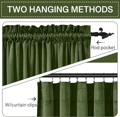 StangH Soft Velvet Bedroom Curtains 96 inches Long Moss Green Christmas Home Decoration Light Blocking Thermal Insulated Sliding Door Panels for Office, W62 x L96, 2 Panels