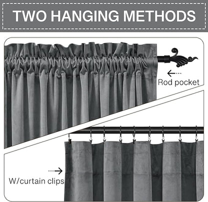StangH Grey Velvet Curtains 84 inches Room Darkening Window Curtain Drapes for Living Room Thermal Insulated Privacy Panels for Bedroom/Office, W52 x L84, 2 Panels