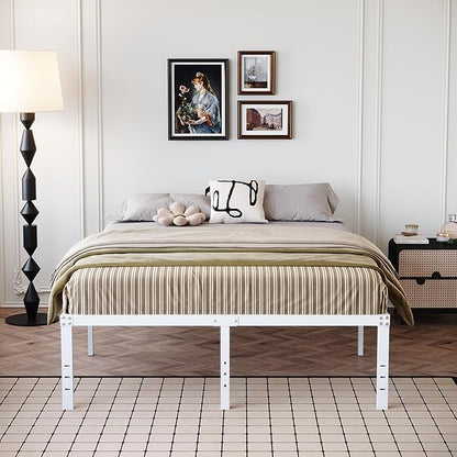 18 Inch White Full Size Bed Frame Heavy Duty Metal Platform No Box Spring Needed, Maximum Storage, Easy Assembly, Noise Free