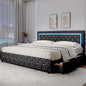 BarnFurin King Size Bed Frame with LED Lights and Storage Drawers, Upholstered Platform Bed with Crystal Tufted Headboard, Wooden Slats Support, No Box Spring Needed, Easy Assembly, Black