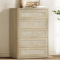 SICOTAS Tall Dresser for Bedroom - Rattan 5 Drawer Dressers Chest of Drawers with Push-to-Open Design, Boho Extra Deep Clothes Dresser with Large Storage for Closet, Living Room, Sand Oak