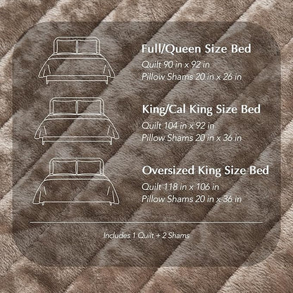 EVERGRACE Velvet Quilt Set California King 118'' x 106'', Luxurious Soft Striped Channel Bedding Set, Lightweight Velvet Comforter for All Season, Oversized Bedspread Coverlet w/ 2 Shams, Mocha Brown